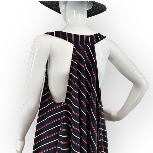 Summery Striped Trapeze Flowy Hi Low Maxi Dress - Picture 9 of 10